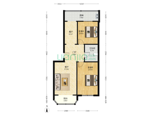 晋兴开发公司宿舍 2室2厅1卫 86平方