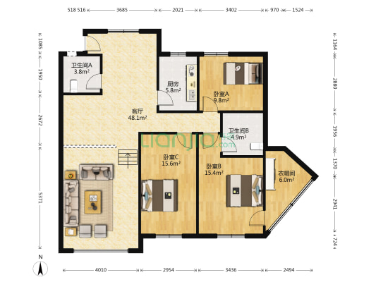 文成苑 3室1厅2卫 134平方