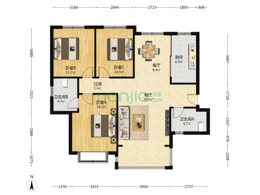 长城嘉峪苑 3室2厅2卫 129平方