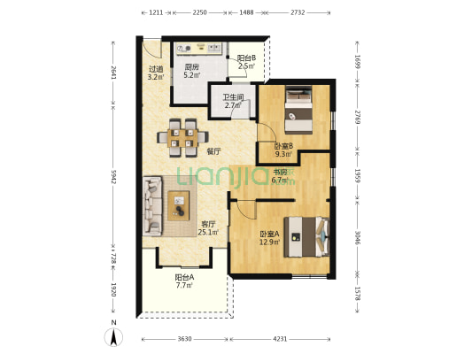 建科大院 3室1厅1卫 83平方