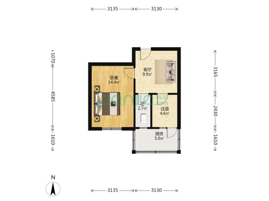 省木材公司宿舍 1室1厅1卫 41平方