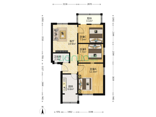 海员路138号大院 3室1厅1卫 65平方