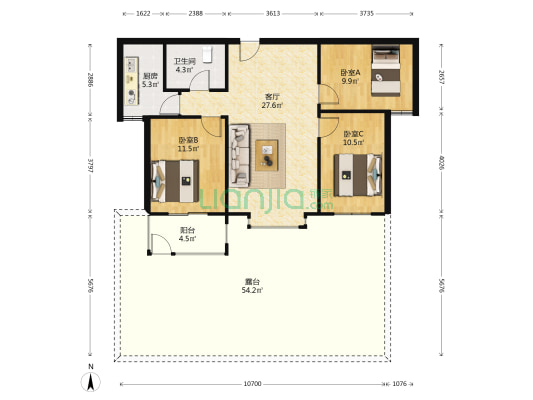 惠友万悦城，一层带小院，毛坯房随意装修，出行方便-户型图