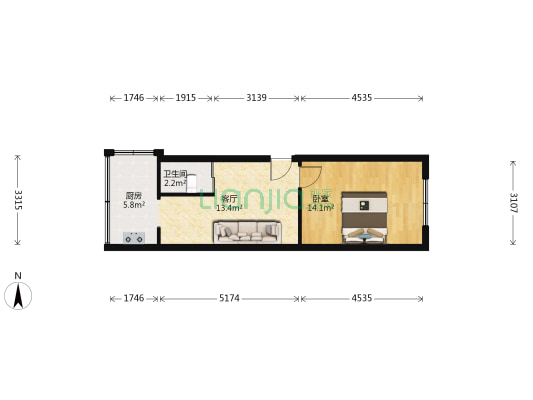电业局大院 1室1厅1卫 41平方
