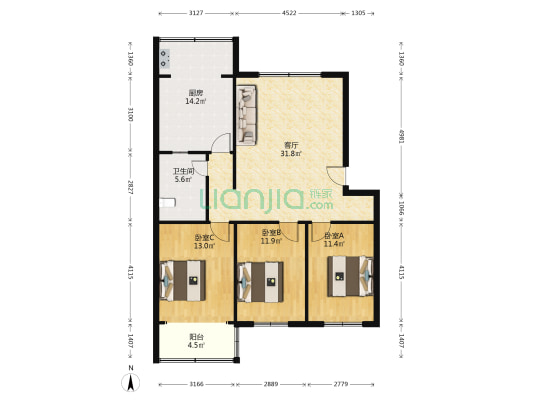 惠锦小区南区 3室1厅1卫 75平方