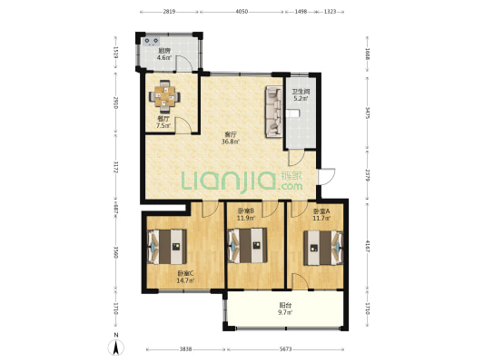 电视台小区 3室2厅1卫 119平方