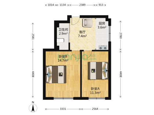湘潭花园 2室1厅1卫 55平方
