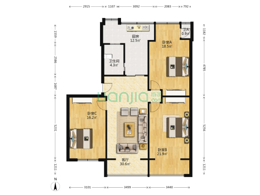 清溪东路6号 3室1厅2卫 124平方