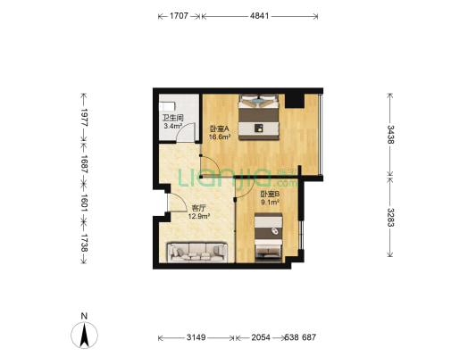 优族联盟 2室1厅1卫 65平方