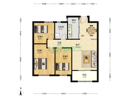 润和苑一期 3室1厅1卫 104平方