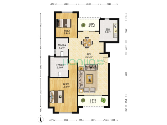 纳澜湾 2室1厅2卫 114平方