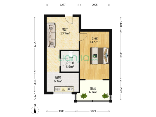 热力煤气公司宿舍 1室1厅1卫 52平方