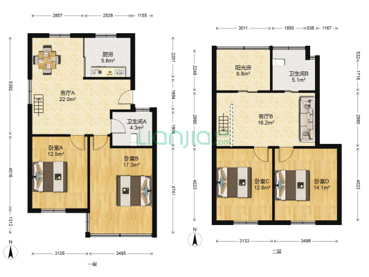 长江花园一区 4室2厅2卫 127平方