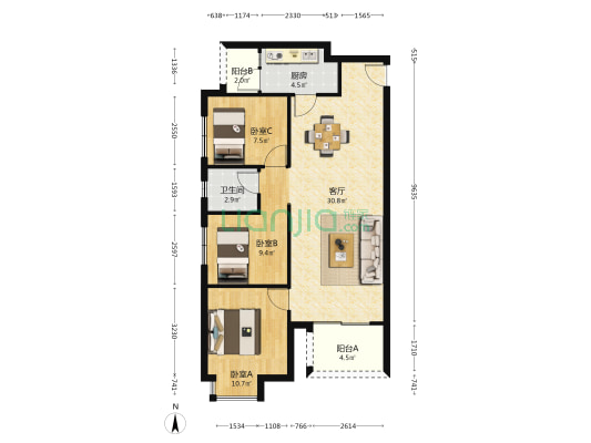 小乐园生活区 3室1厅1卫 93平方
