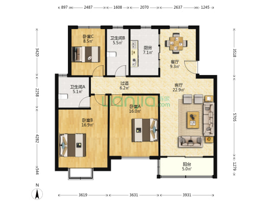 古巷二村西区 3室2厅2卫 126平方