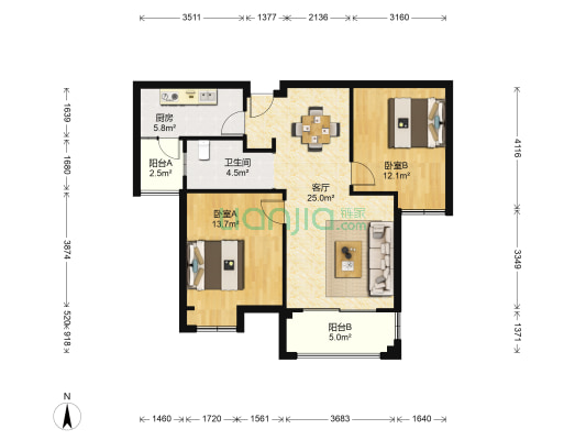 中大长江紫都三期 2室1厅1卫 89平方