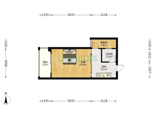 长富大厦 1室0厅1卫 46平方
