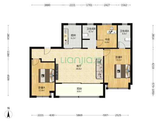 万科紫辰光年 3室1厅2卫 112平方