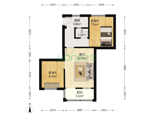 应元路 2室1厅1卫 48平方