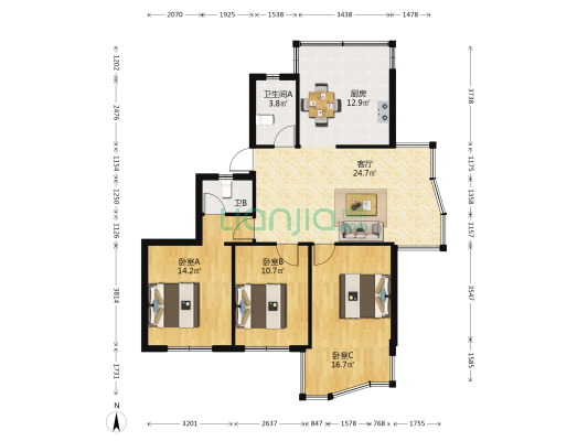 金辉东景 3室1厅2卫 97平方