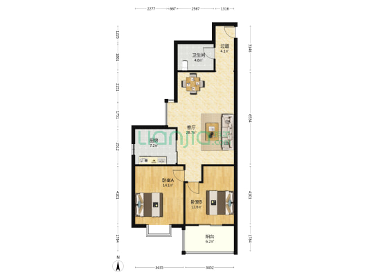 红专路生活小区(南小院) 2室1厅1卫 100平方