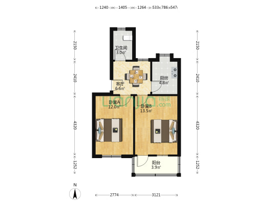 省建行宿舍 2室1厅1卫 55平方