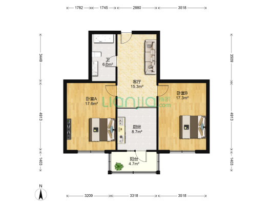 安平街45号 2室1厅1卫 93平方
