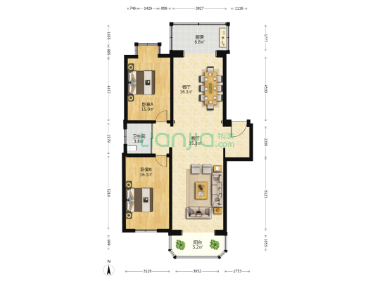 五一社区 2室2厅1卫 120平方