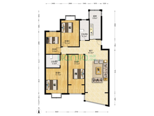 绿苑小区悠然居 4室1厅2卫 147平方