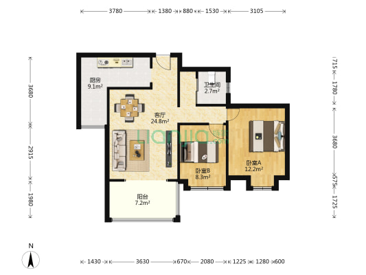 远达帝景华廷 2室1厅1卫 78平方