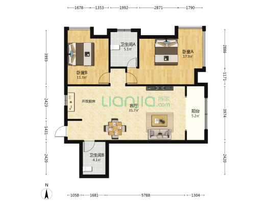 佳源公寓 2室1厅2卫 113平方