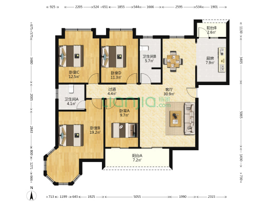 东韵花园 4室1厅2卫 141平方