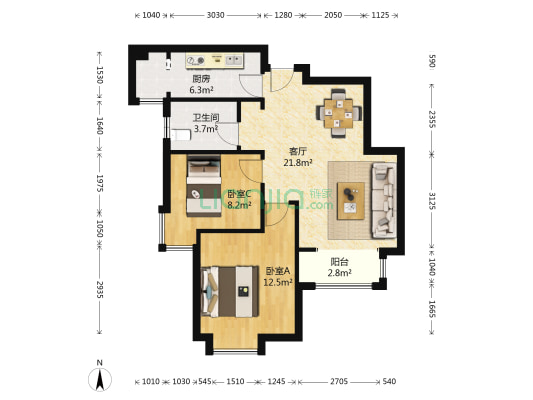 星河香堤园 2室1厅1卫 82平方