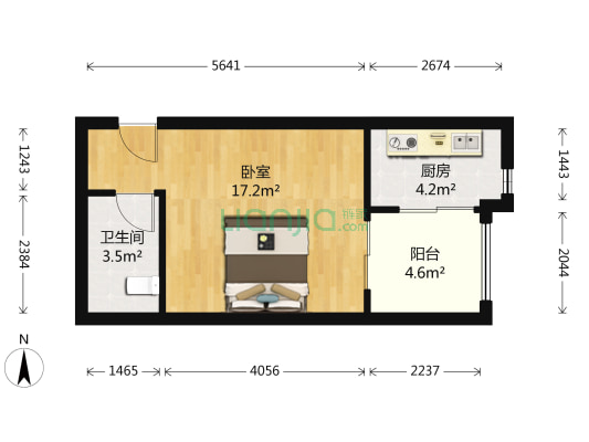 江北次新盘 精装单配 采光好 配套齐全户型方正-户型图