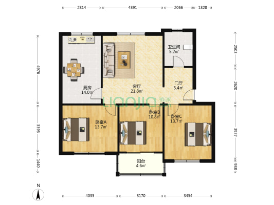 电厂北宿舍 3室1厅1卫 108平方