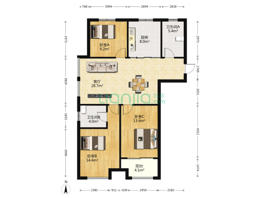 城兴首府 3室1厅2卫 120平方