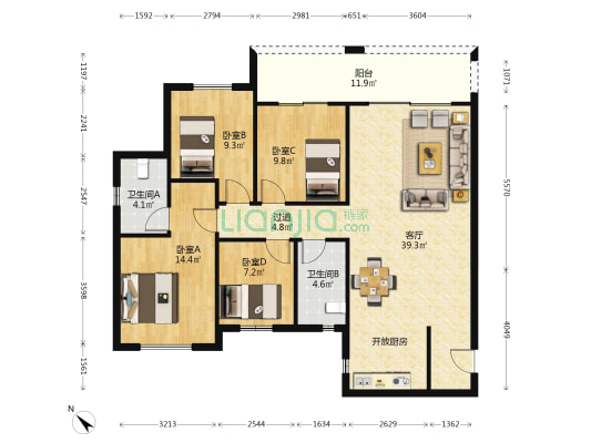 兴进锦城 4室1厅2卫 115平方