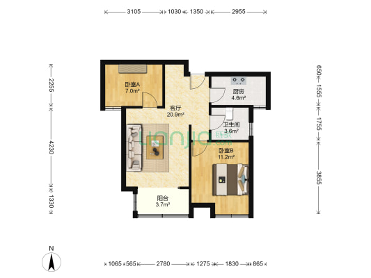 贡湖苑 2室1厅1卫 73平方