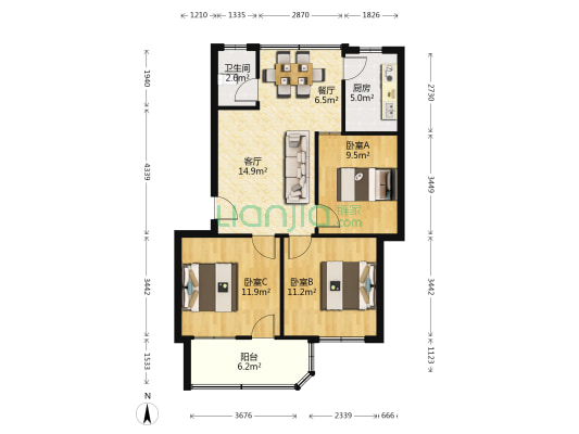 带湖路8号 3室2厅1卫 80平方