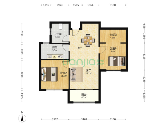 新店西苑B区 2室1厅1卫 96平方