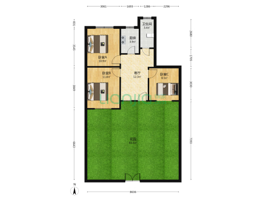 煤建公司宿舍 3室1厅1卫 66平方