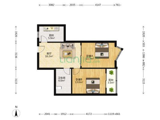 青岛铁路公寓 2室1厅1卫 88平方