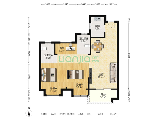 珑润世家二期 3室1厅2卫 92平方