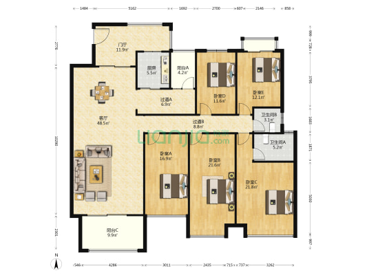 芙佳花园 5室1厅2卫 206平方