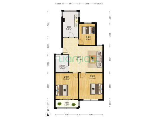 鼓楼小区三期 3室1厅1卫 99平方
