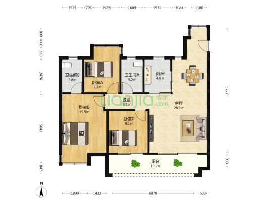 万科万创城 3室1厅2卫 114平方