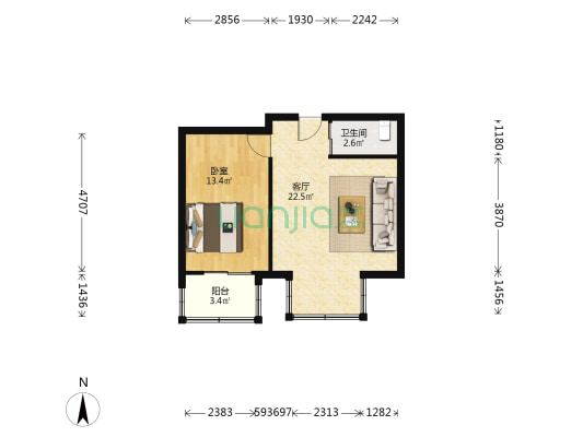 通安新居B区 1室1厅1卫 57平方