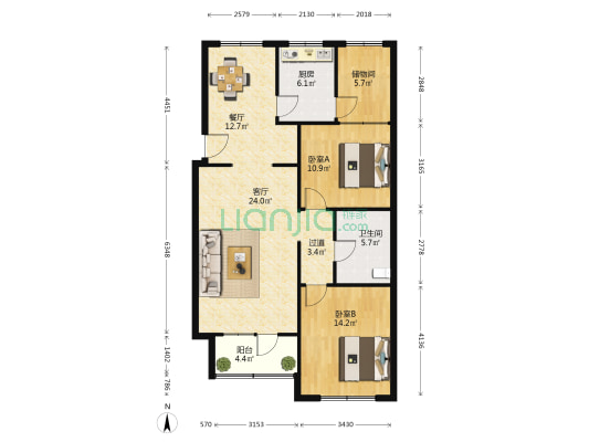 黄河中路438号 2室2厅1卫 103平方