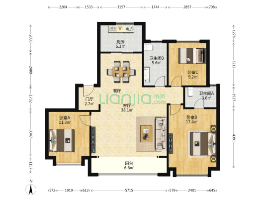 正荣紫阙台 3室1厅2卫 141平方