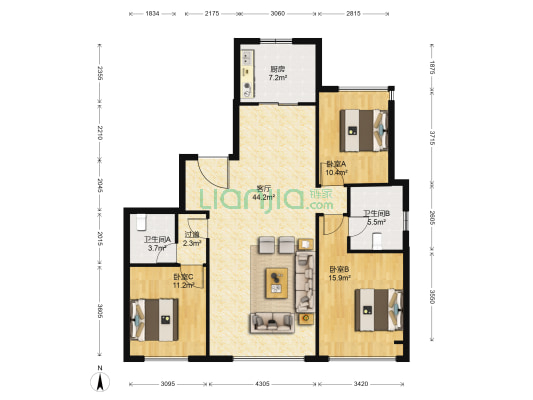 万科翡翠二期 3室1厅2卫 141平方